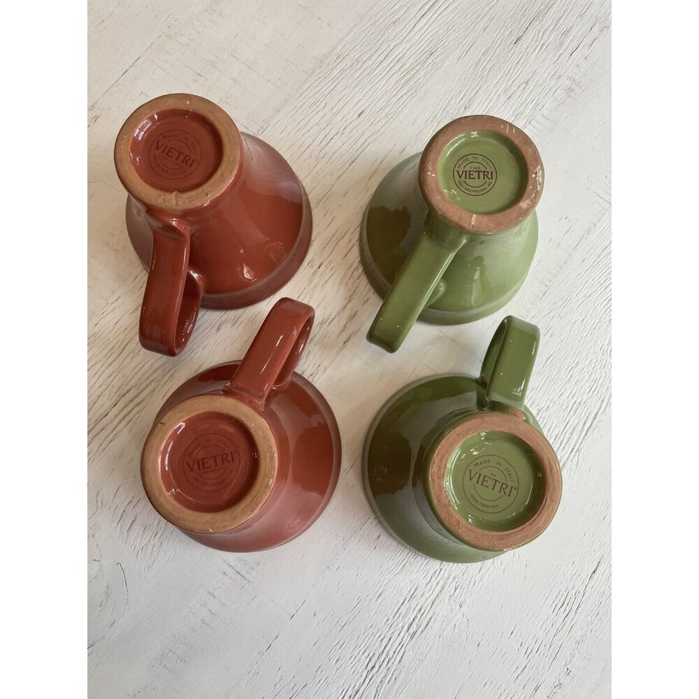 Set 4 Vietri Mugs Brown & Green Cucina Fresca Italy Red ware - Picture 6 of 7